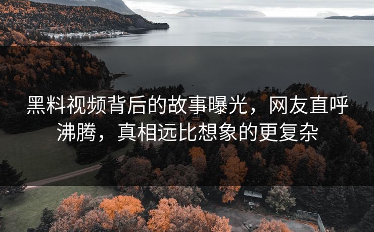 黑料视频背后的故事曝光，网友直呼沸腾，真相远比想象的更复杂