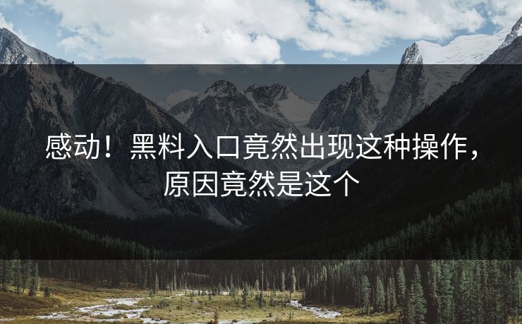 感动！黑料入口竟然出现这种操作，原因竟然是这个
