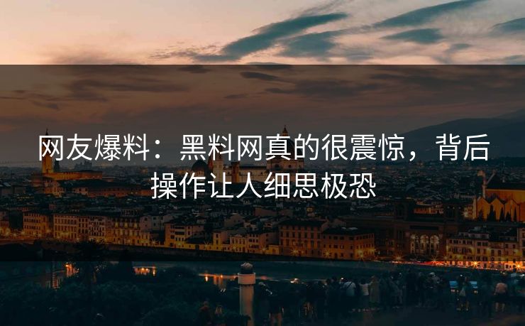 网友爆料：黑料网真的很震惊，背后操作让人细思极恐