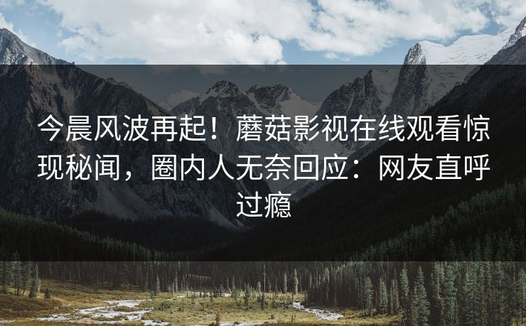 今晨风波再起！蘑菇影视在线观看惊现秘闻，圈内人无奈回应：网友直呼过瘾