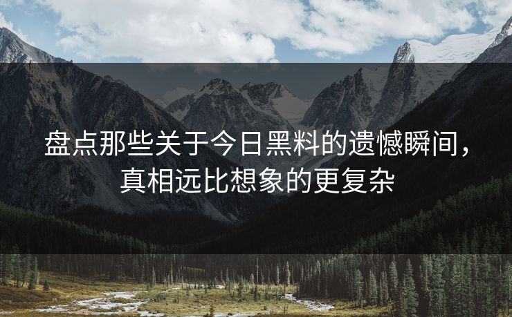 盘点那些关于今日黑料的遗憾瞬间，真相远比想象的更复杂