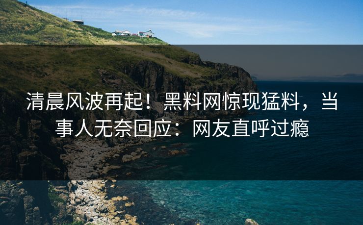 清晨风波再起！黑料网惊现猛料，当事人无奈回应：网友直呼过瘾