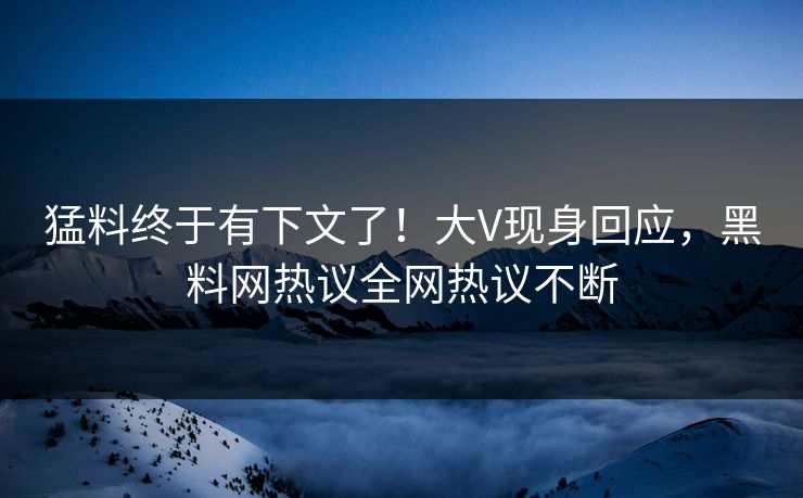 猛料终于有下文了！大V现身回应，黑料网热议全网热议不断