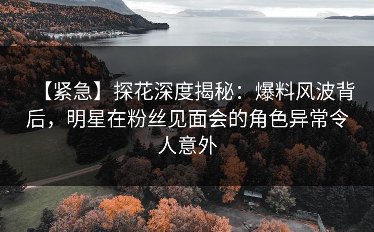 【紧急】探花深度揭秘：爆料风波背后，明星在粉丝见面会的角色异常令人意外