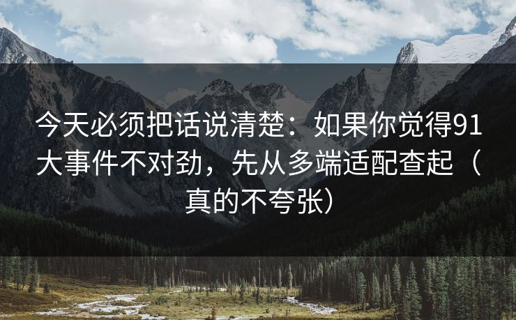 今天必须把话说清楚：如果你觉得91大事件不对劲，先从多端适配查起（真的不夸张）